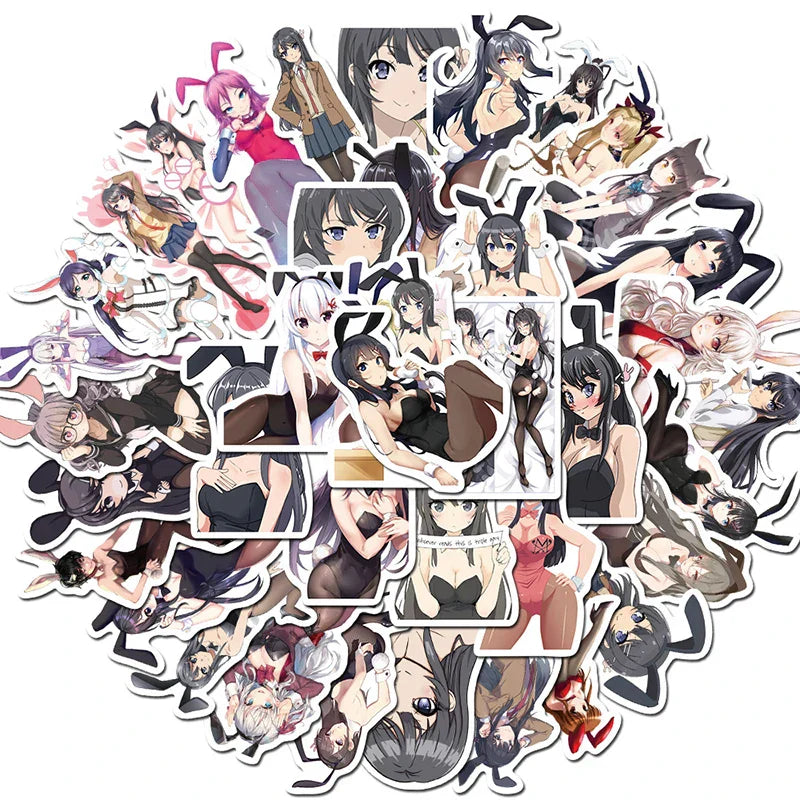 Anime Bunny Girl Stickers 10/30/50pcs Waterproof Decals for Laptop, Skateboard, Car, Phone (Online Order Only)