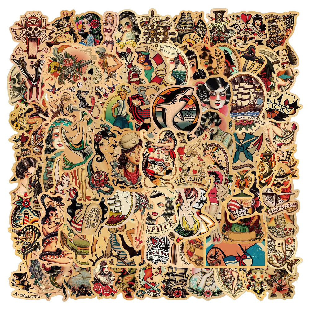 10/50/100pcs Retro Tattoo Girl Pin Up Sticker Personality Vinyl Decals Sticker DIY Laptop Motorcycle Skateboard Luggage Suitcase (ONLINE ORDER ONLY)