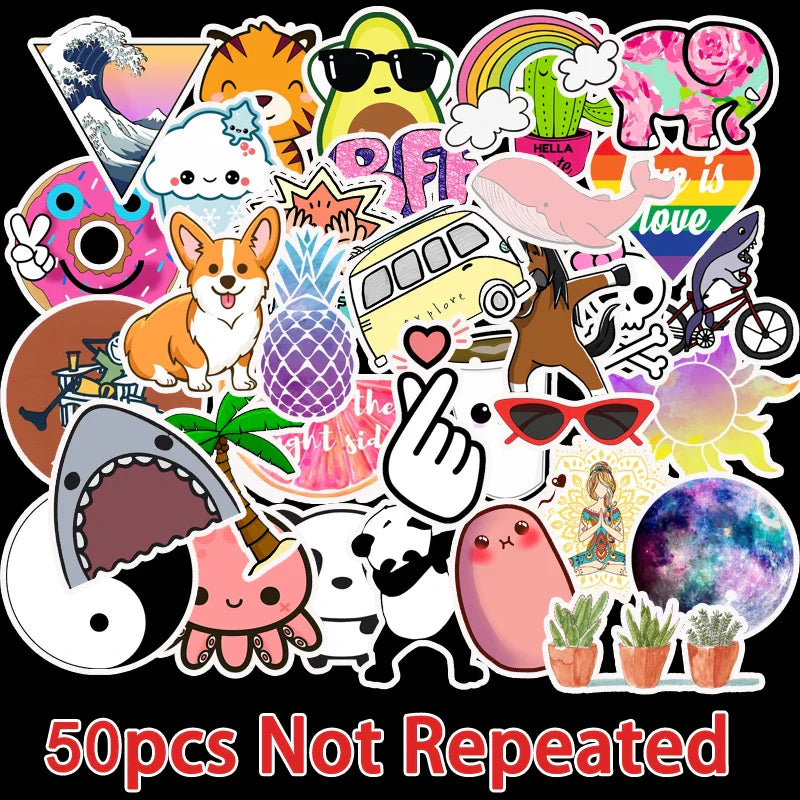 50 PCS/Pack VSCO Girl Stickers Waterproof Cool Stickers For Skateboard Laptop Suitcase Motorcycle Car Decal Toys For Children (Online Order Only)