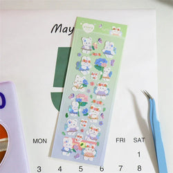 Cute ins Bear Rabbit Laser Sticker Scrapbooking Decorative Sticker Korean Hand Account DIY Diary Album Stick Label Stationery (Online Order Only)
