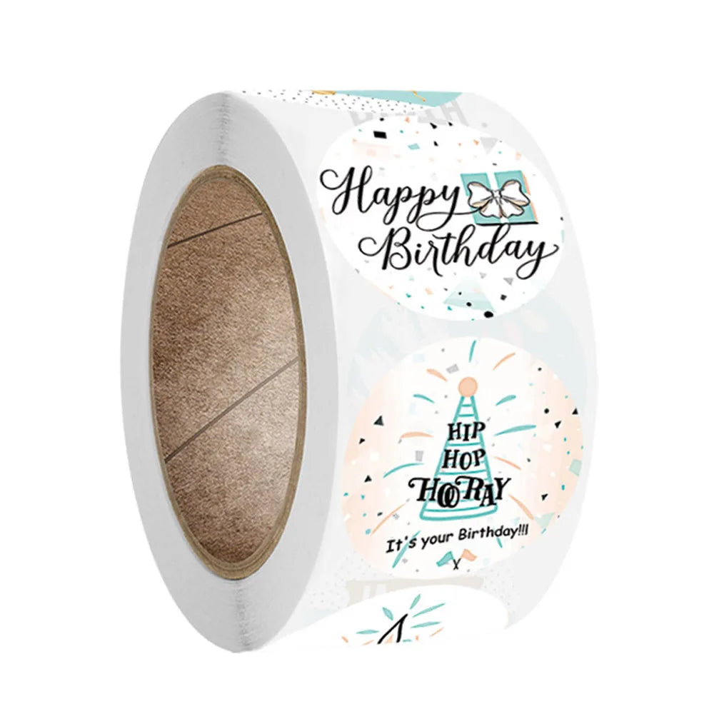 100-500pcs Cute Happy Birthday Sticker Birthday Gift Decoration Label Sealing Balloon Cake Label Packaging Scrapbook Sticker (Online Order Only)