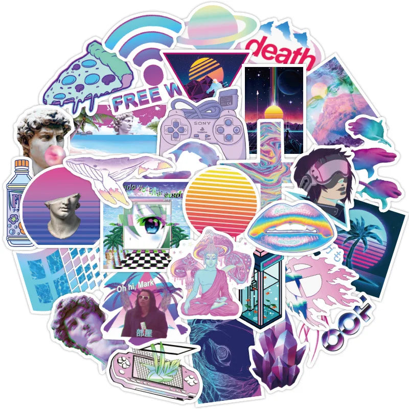 Vsco Vaporwave Stickers Waterproof DIY Skateboard Laptop Phone Decals (Online Order Only)