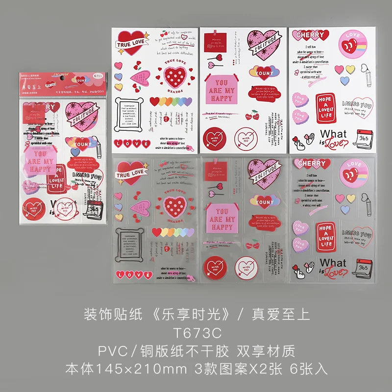 6 Sheets Enjoy Happy Time Series Stickers Scrapbooking Decorative Sticker Korean DIY Diary Album Stick Label Kawaii Stationery (ONLINE ORDER ONLY)