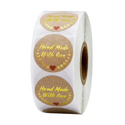 100-500Pcs "Handmade With Love" Kraft Paper Stickers Round Adhesive Labels Baking Wedding Decoration Party Decoration Sticker (Online Order Only)