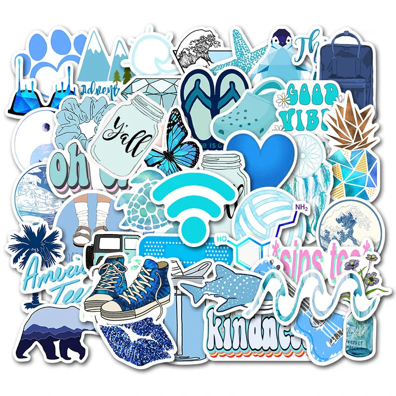 150pcs Pack Blue Pink Vsco Style Stickers For Skateboard Guitar WaterBottle Motorcycle Laptop Waterproof  kids Teens Sticker Toy (ONLINE ORDER ONLY)