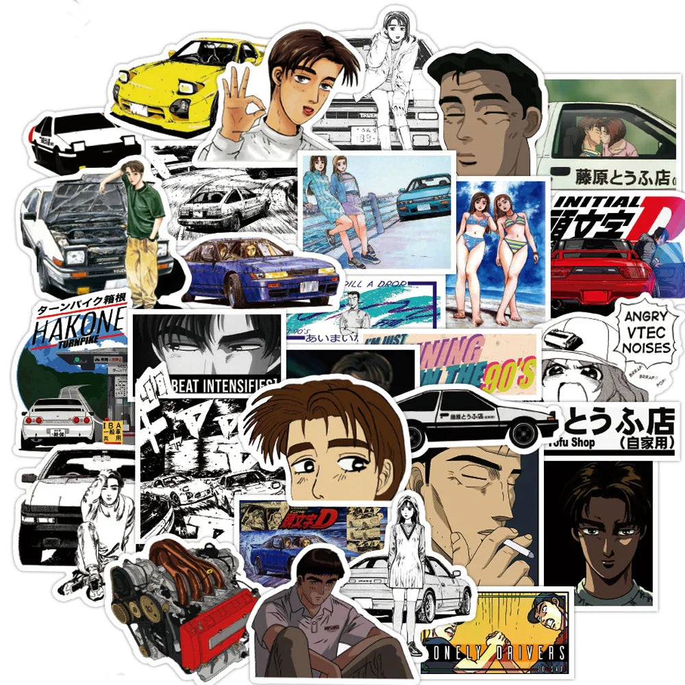 Initial D Stickers Pack: Laptop, Fridge, Guitar, Luggage, Skateboard, Phone, Car, Bike, Waterproof, Graffiti, Kids Toys (Online Order Only)