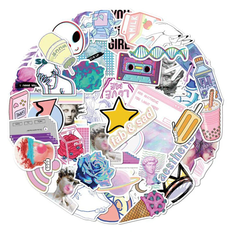 LL-129# Psychedelic Steam Wave Series 50/pcs sticker Laptop collection Gift Home Decor Fridge Styling Mixed Stickers (Online Order Only)