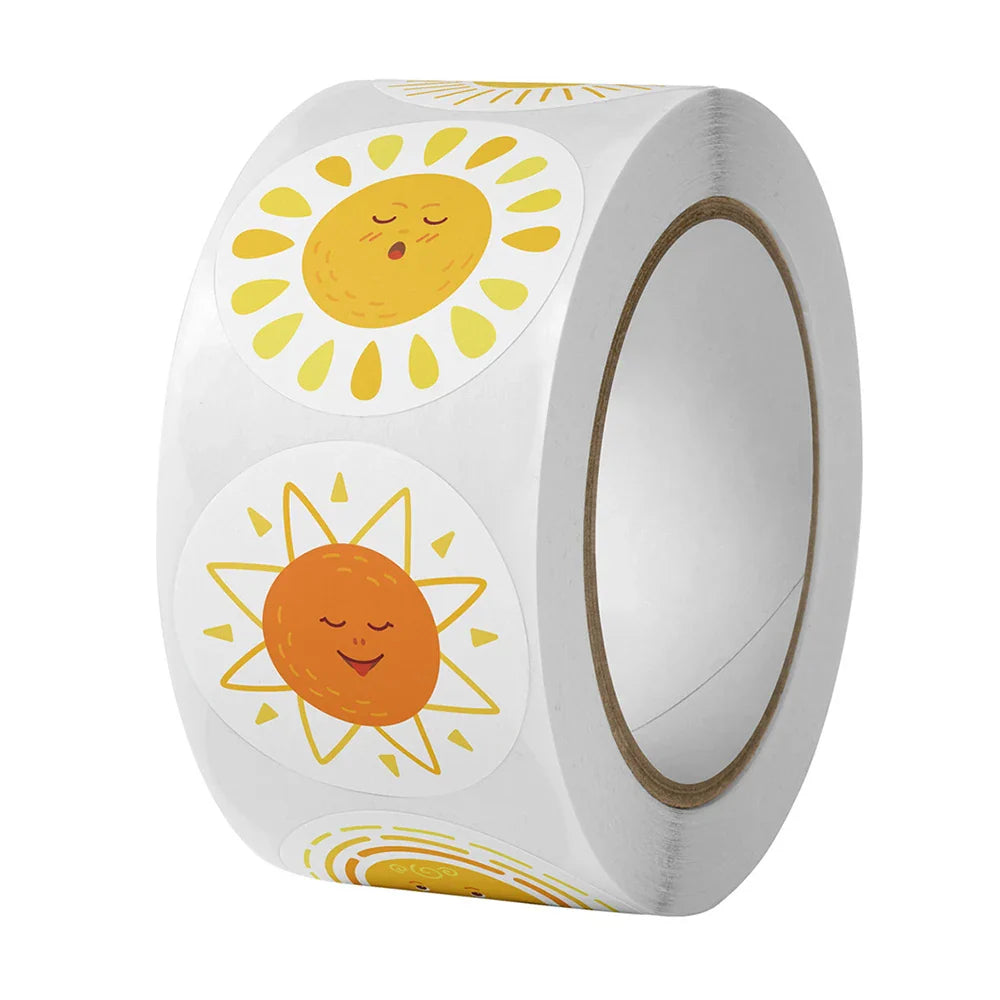 100-500pcs 8 Styles Round Cartoon Sun Smile Kids Reward Stickers Party Handmade Scrapbooking Gift Packaging Seal Label (ONLINE ORDER ONLY)