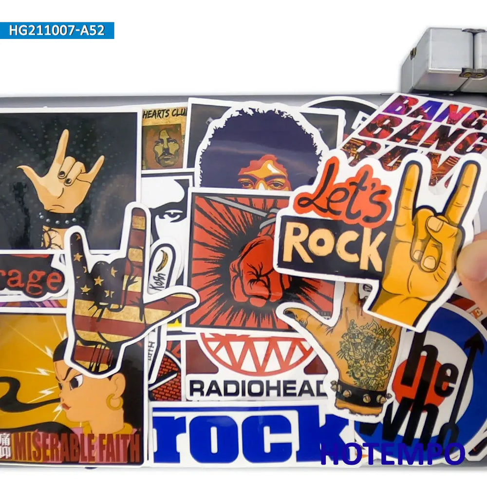 50Pieces Rock and Roll Stickers Retro Fashion Mixed Art Pattern for Phone Scrapbook Luggage Guitar Motorcycle Car Laptop Sticker (Online Order Only)