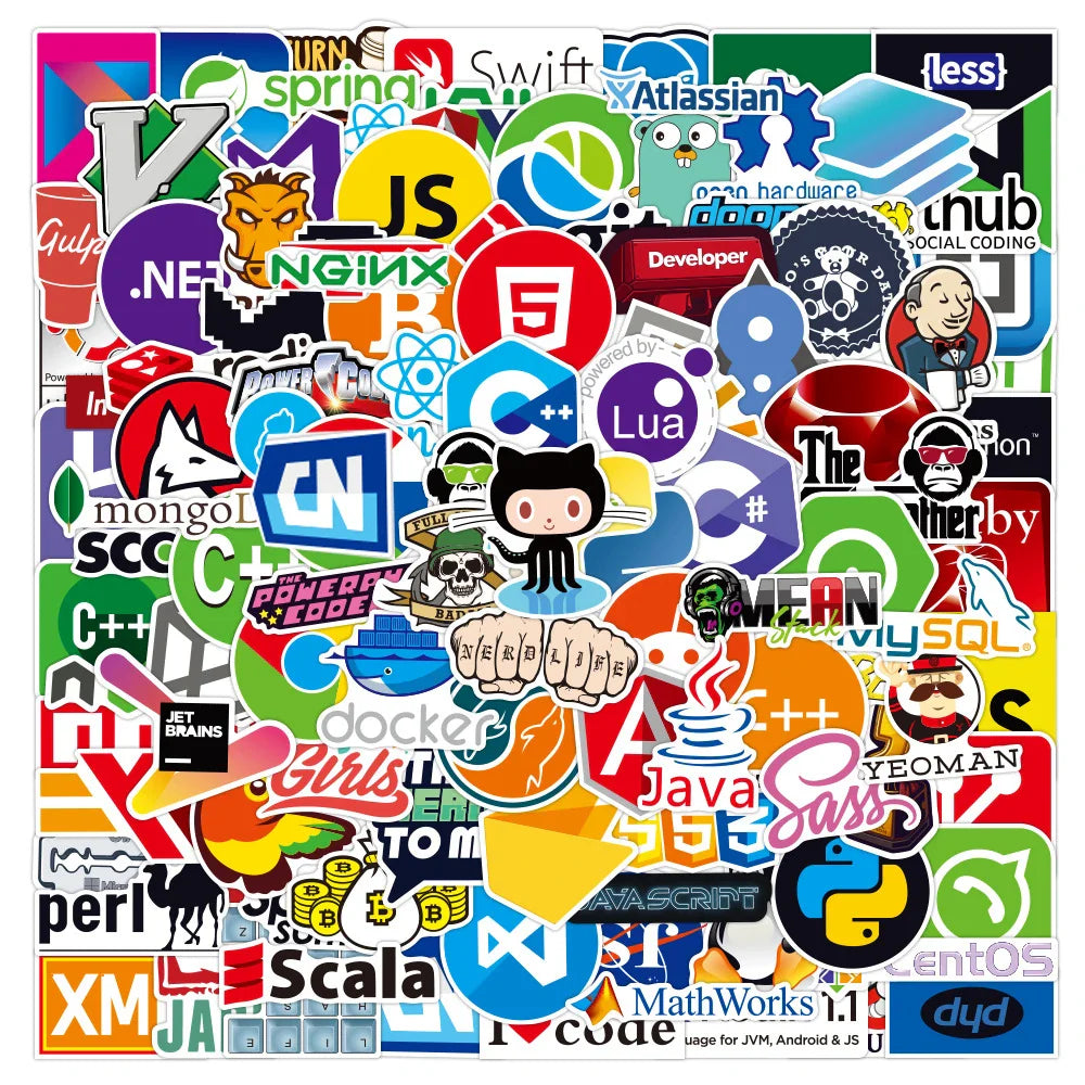 Programming Language Logo Stickers Pack - Laptop Phone Skateboard Car Guitar Waterproof (Online Order Only)