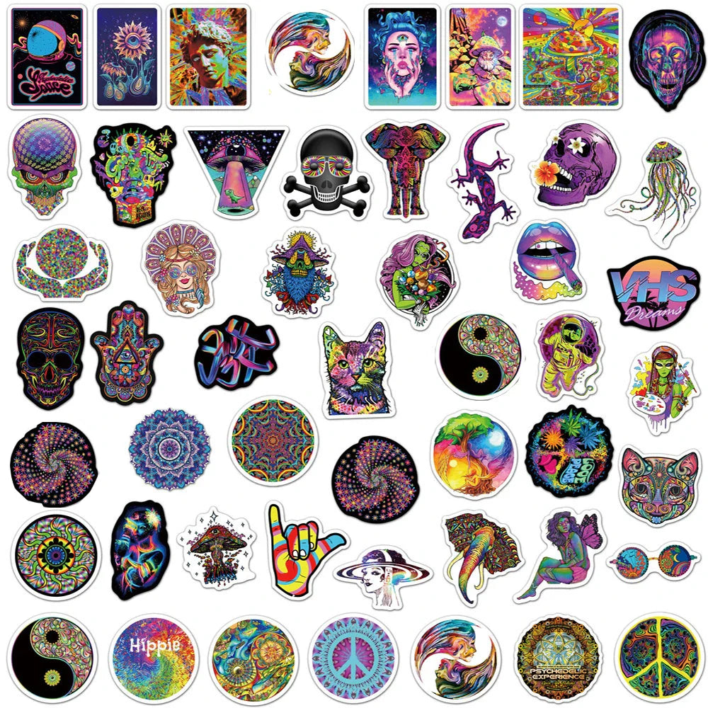10/30/50PCS Psychedelic Cool Laser Style Fashion Street Art Graffiti Stickers Aesthetic Skateboard Laptop Sticker Decal Kid Toy (ONLINE ORDER ONLY)