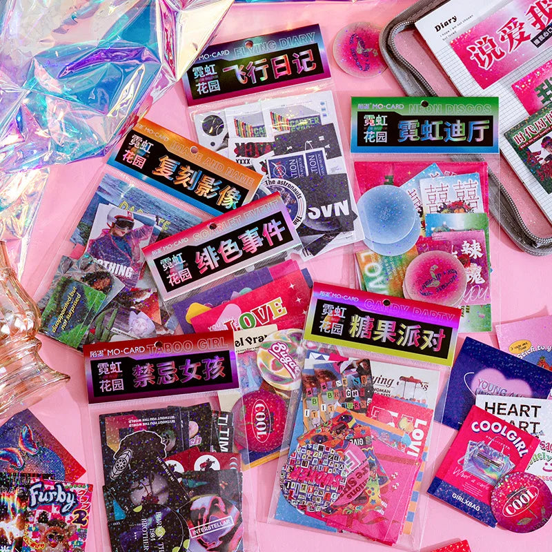 45Pcs/lot Neon Light Garden Series Laser Stickers Girl Scrapbooking Stick Label Diary Album Sticker Personalized Stationery Gift (Online Order Only)