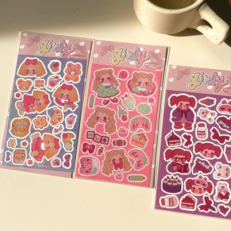 Cute Little Girl Laser Sticker Hand Account Material Decoration Stickers Korean DIY Diary Album Stick Label Kawaii Stationery (ONLINE ORDER ONLY)