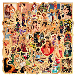 50PCS Retro Pin Up Girl Stickers Waterproof Skateboard Laptop Bike Decals (Online Order Only)