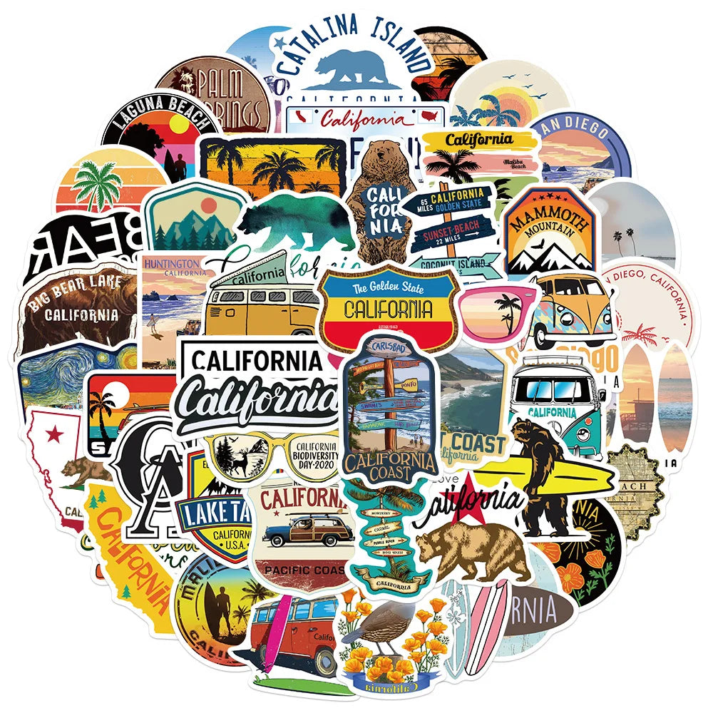 10/30/50PCS Aesthetic California Stickers DIY Skateboard Fridge Guitar Travel Snowboard Motorcycle Luggage Waterproof Sticker (Online Order Only)