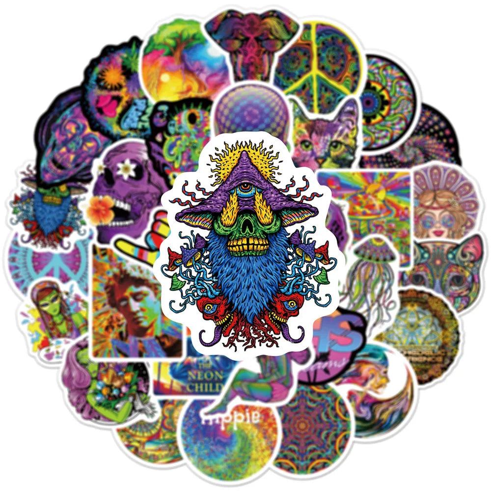 10/30/50PCS Psychedelic Cool Laser Style Fashion Street Art Graffiti Stickers Aesthetic Skateboard Laptop Sticker Decal Kid Toy (ONLINE ORDER ONLY)
