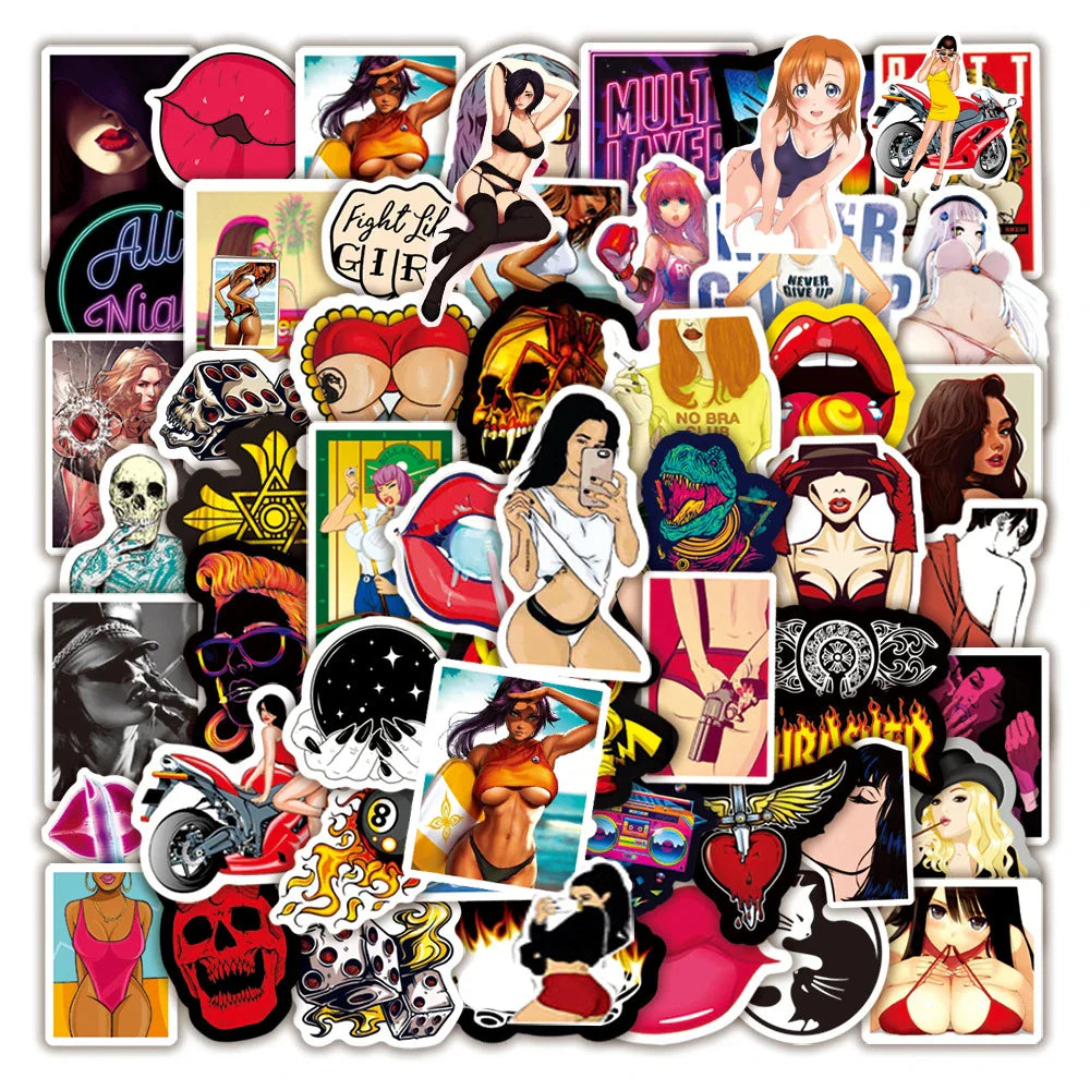 10/30/50/100PCS Waterproof Tease Vulgar Sexy Beauty Girls Stickers Car Bike Luggage Laptop Motorcycle Graffiti Sticker Kids Toy (ONLINE ORDER ONLY)