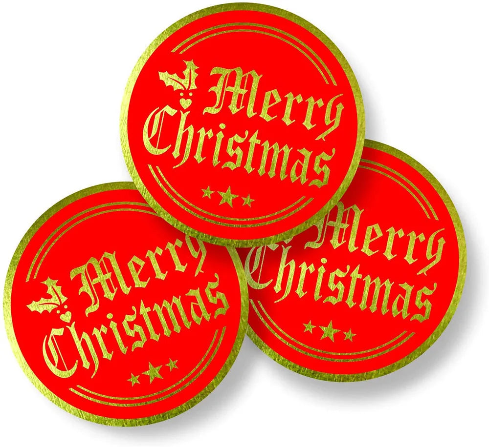 Merry Christmas Stickers 100-500pcs Round Golden Plated Stickers Gift Candy Box Homemade Cookies Bag Sealing Decoration Decals (Online Order Only)