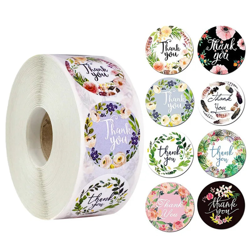 500pcs Round Pink Flowers Pattern Thank You Stickers Seal Labels Christmas Stickers School Teacher Reward Stationery Sticker (ONLINE ORDER ONLY)