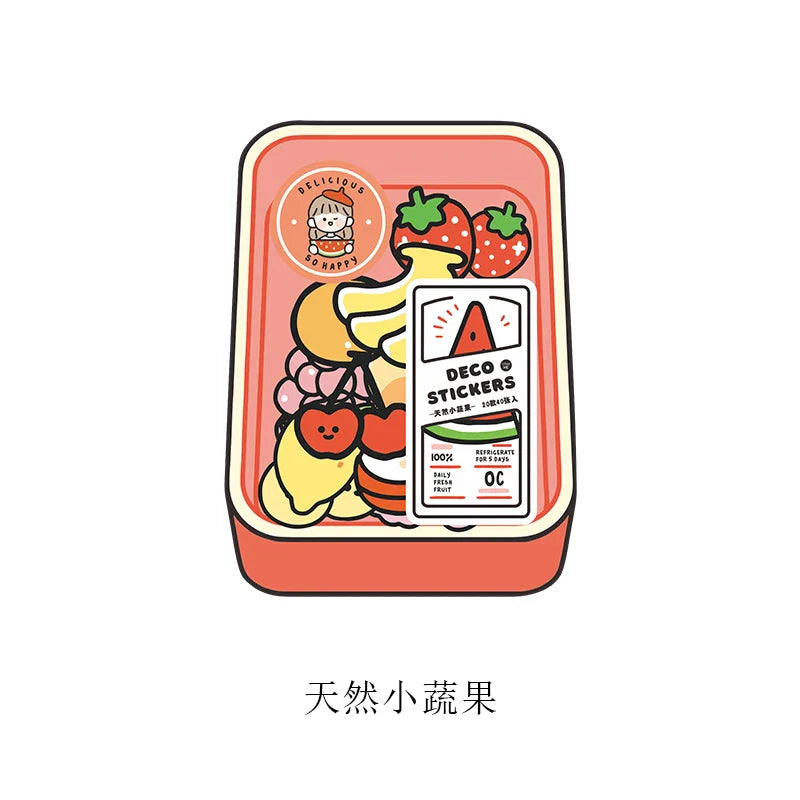 40pcs Food Series stickers Set Kawaii Cartoon Diary Album Stationery Sticker aesthetic Decorative collage planner Album (Online Order Only)