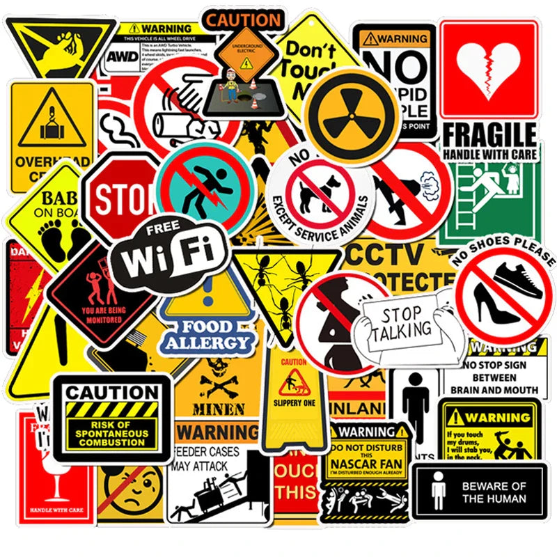 Warning Stickers Danger Signs Waterproof Decals for Laptop Motorcycle Luggage Phone Snowboard (Online Order Only)