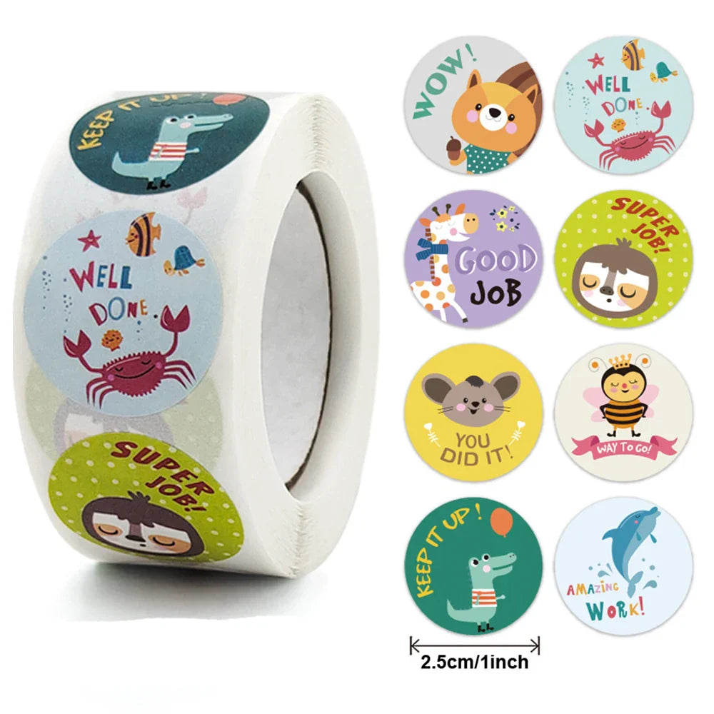 100-500pcs 8 Styles Round Cartoon Animal Reward Stickers Kids Party Handmade Scrapbooking Gift Packaging Seal Label (Online Order Only)