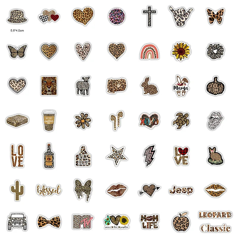 10/30/50Pcs Cartoon Leopard Love Letters Stickers Waterproof Decal Laptop Motorcycle Luggage Snowboard Fridge Phone Car Sticker (ONLINE ORDER ONLY)