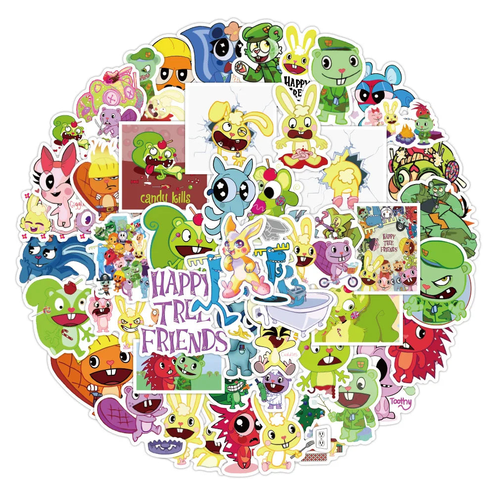 10/30/50pcs   New Happy Tree Friends Graffiti Stickers Cool Helmet Classic Window Wall Water Cup Trolley Popular Luggage Compart (ONLINE ORDER ONLY)