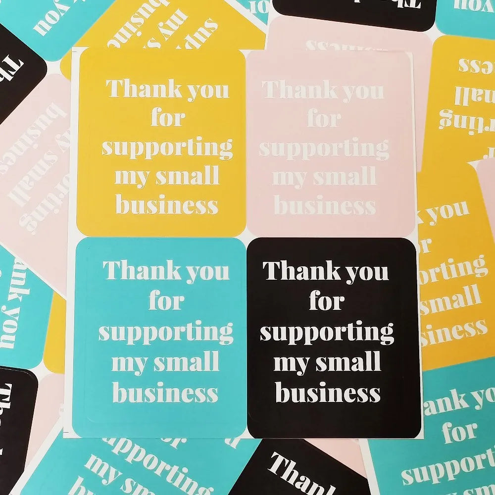 40-100pcs Thank You for Supporting My Small Business Stickers Pink Blue Yellow Black Thank You Stickers for Package Decor (Online Order Only)