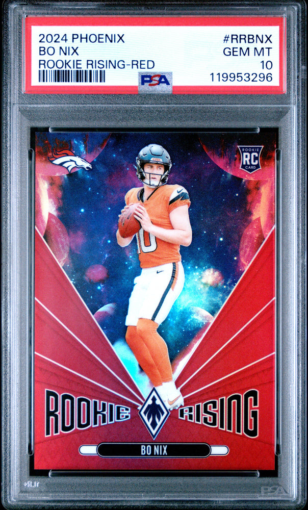 Graded 2024 Panini Phoenix Bo Nix #RRBNX Rookie Rising Red /99 Rookie RC Football Card PSA 10 Gem Mint (ONLINE ORDER ONLY)