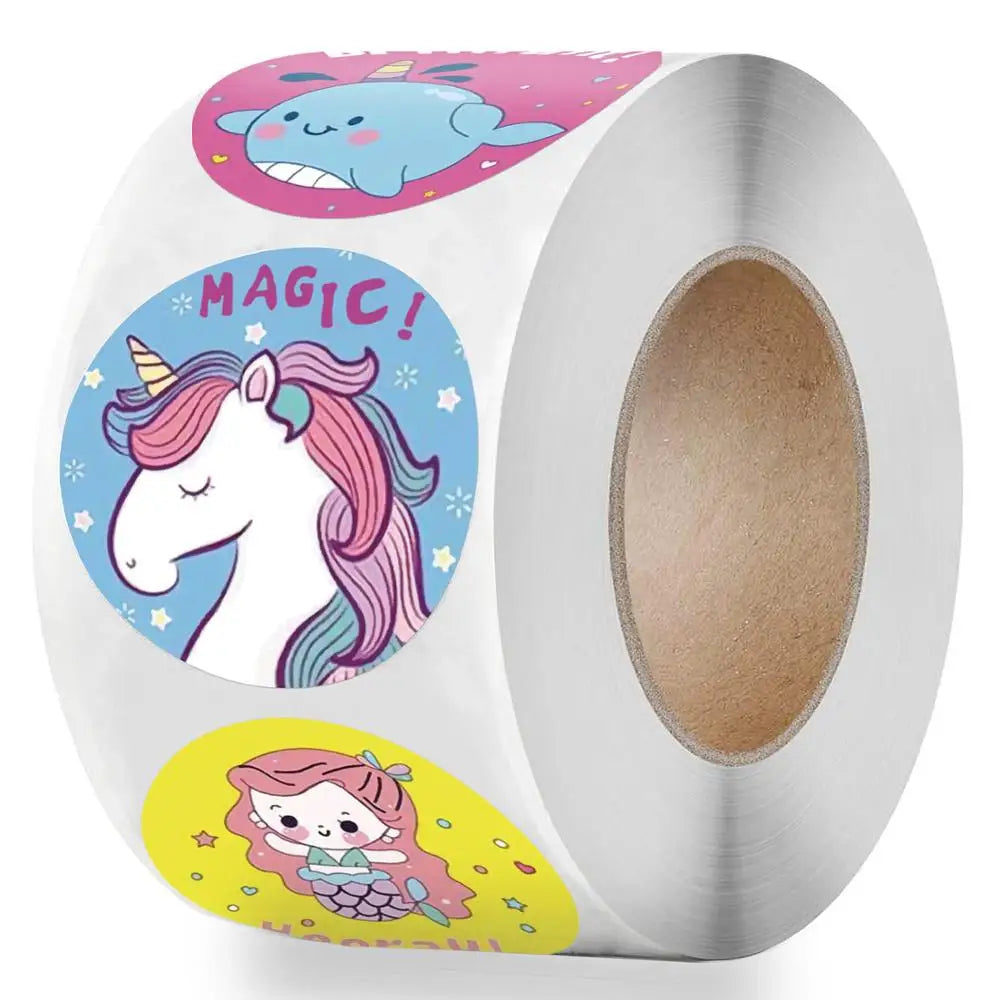 Reward Sticker For Kids Mermaid Unicorn Animal Cute Pattern 500pcs/roll 1 Inch 8 Designs School Teacher Supplies Child Sticker (ONLINE ORDER ONLY)