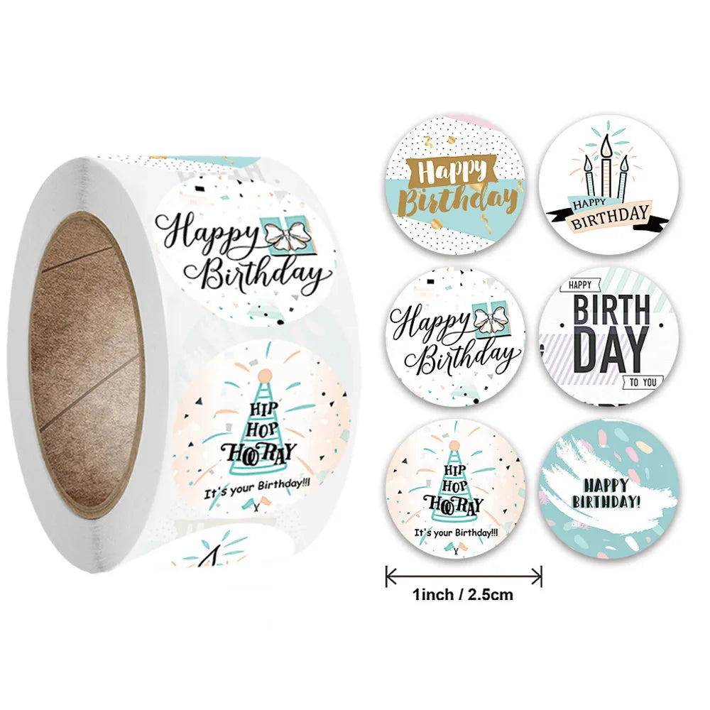 50-500pcs Round Happy Birthday Handmad Sticker Sealing Sticker Vintage DIY Gift Stickersdhesive Christmas Sticker Stationery (ONLINE ORDER ONLY)