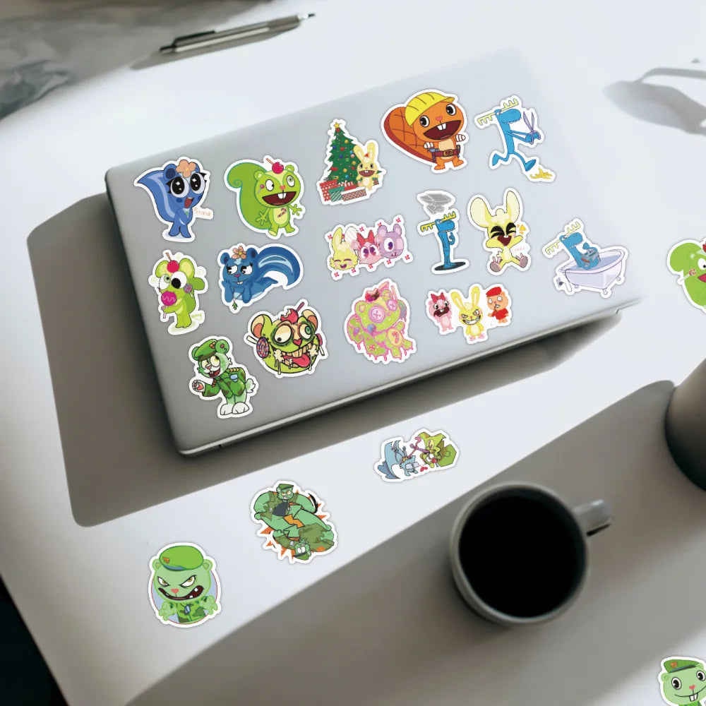 10/30/50pcs   New Happy Tree Friends Graffiti Stickers Cool Helmet Classic Window Wall Water Cup Trolley Popular Luggage Compart (ONLINE ORDER ONLY)