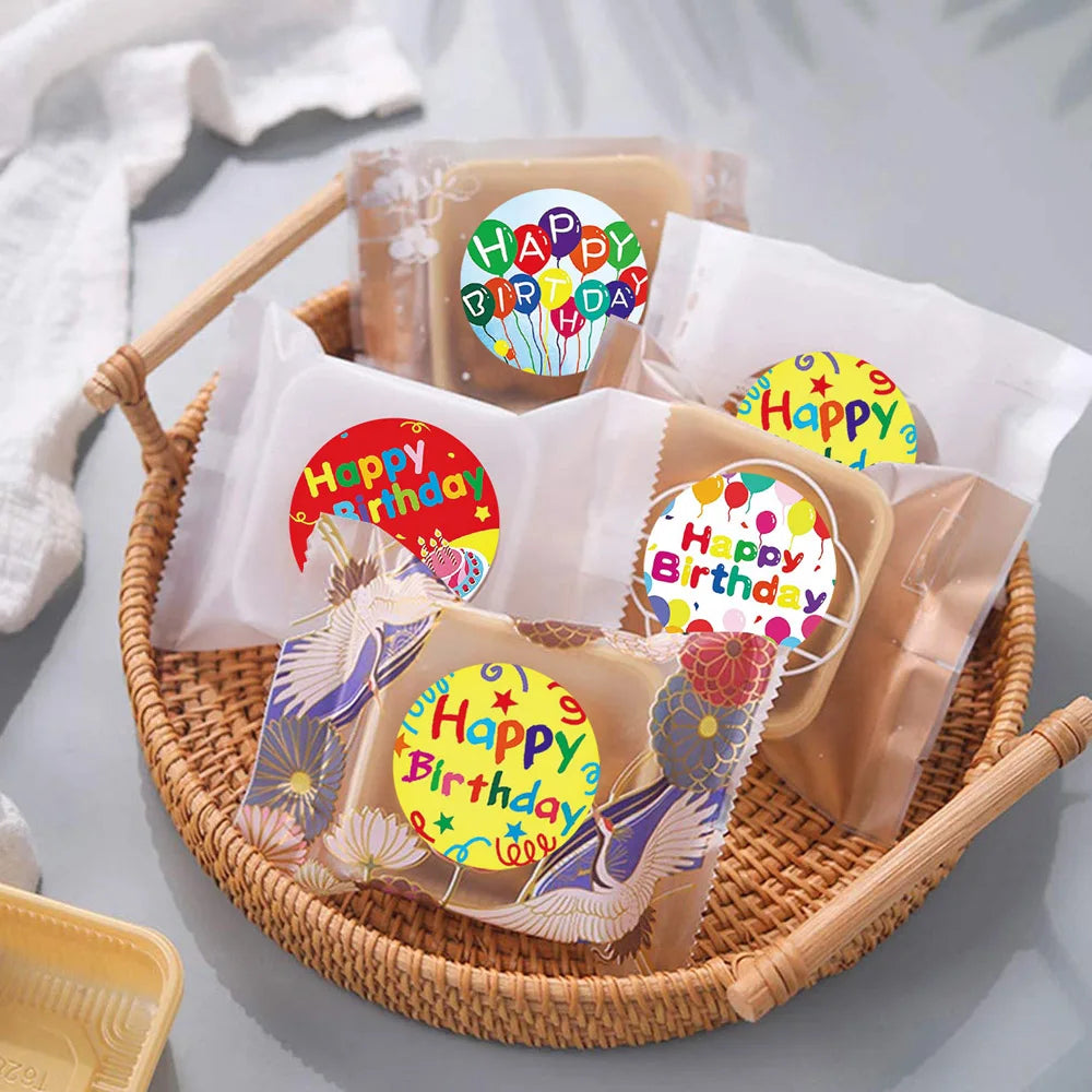 100-500pcs 8 Styles Happy Birthday Round Stickers Party Gift Packaging Seal Labels for Scrapbooking Cards Decoration (Online Order Only)