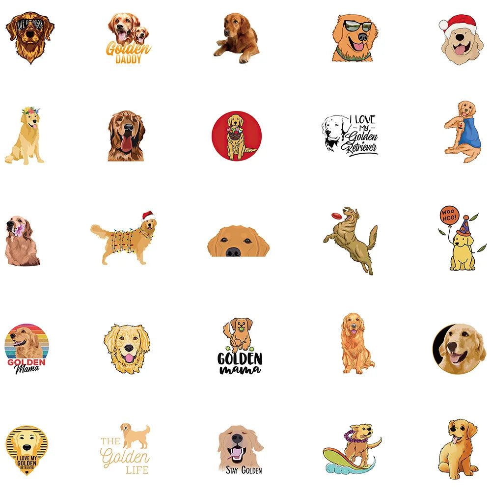 10/30/50PCS Golden Retriever Dog Stickers Cartoon DIY Bike Travel Luggage Laptop Kid Toys Classic Toy Decals Graffiti Sticker F3 (Online Order Only)