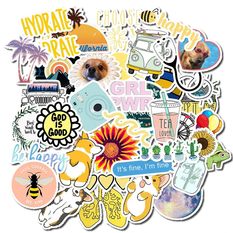 50 PCS/Pack VSCO Girl Stickers Waterproof Cool Stickers For Skateboard Laptop Suitcase Motorcycle Car Decal Toys For Children (Online Order Only)