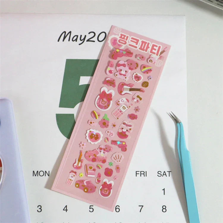 Cute ins Bear Rabbit Laser Sticker Scrapbooking Decorative Sticker Korean Hand Account DIY Diary Album Stick Label Stationery (Online Order Only)