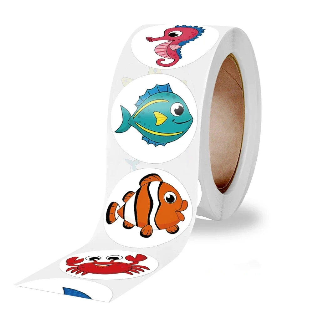 Stickers 500 Pcs/rollSea Animal Series Cute Stickers Office Stationery Decoration Sealing Stickers Kawaii Stickers (ONLINE ORDER ONLY)
