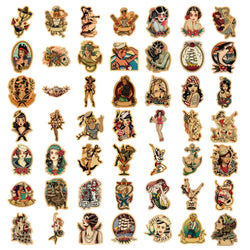 10/30/50/100pcs Retro Old School Tattoo Style Stickers  Skateboard Car Phone Bike Laptop Luggage Sexy Girl Waterproof Sticker (ONLINE ORDER ONLY)