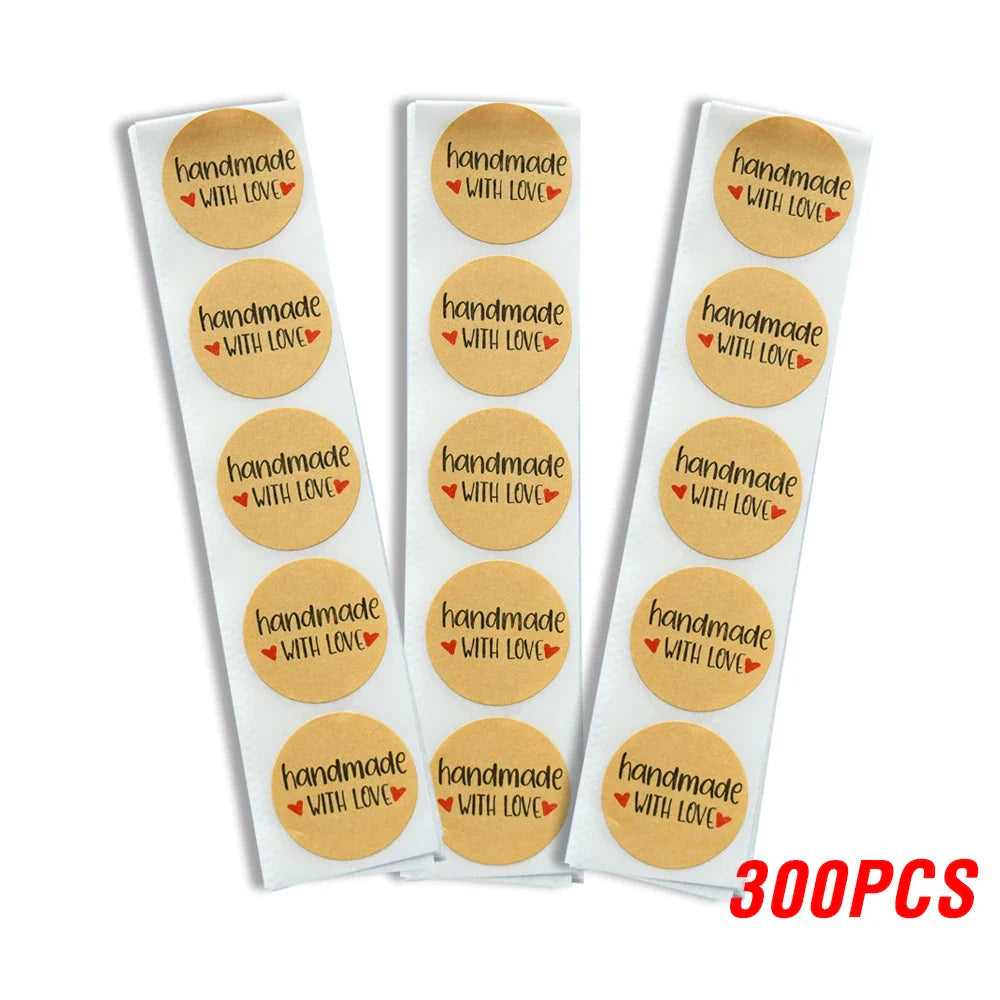 100-500pcs Kraft Paper Sticker Handmade With Love Round Adhesive Labels Baking Wedding Decoration Party Decoration Stickers (ONLINE ORDER ONLY)