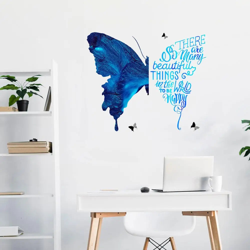 Blue Butterfly Wall Stickers - Bedroom Living Room Sofa Background Decor Decals (Online Order Only)