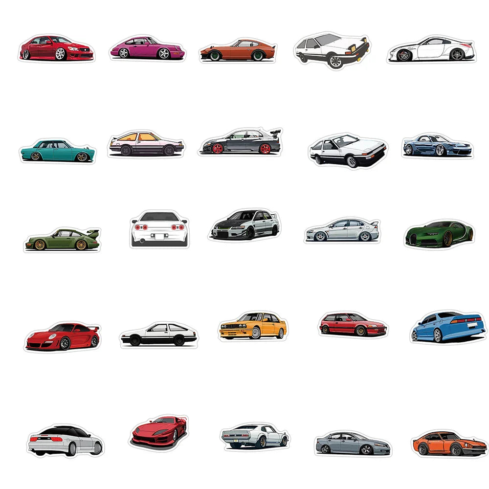10/50/100PCS Retrofit Racing JDM Stickers Car Motorcycle Laptop Guitar Waterproof Graffiti Cool Sticker Decal Kid Classic Toys (ONLINE ORDER ONLY)