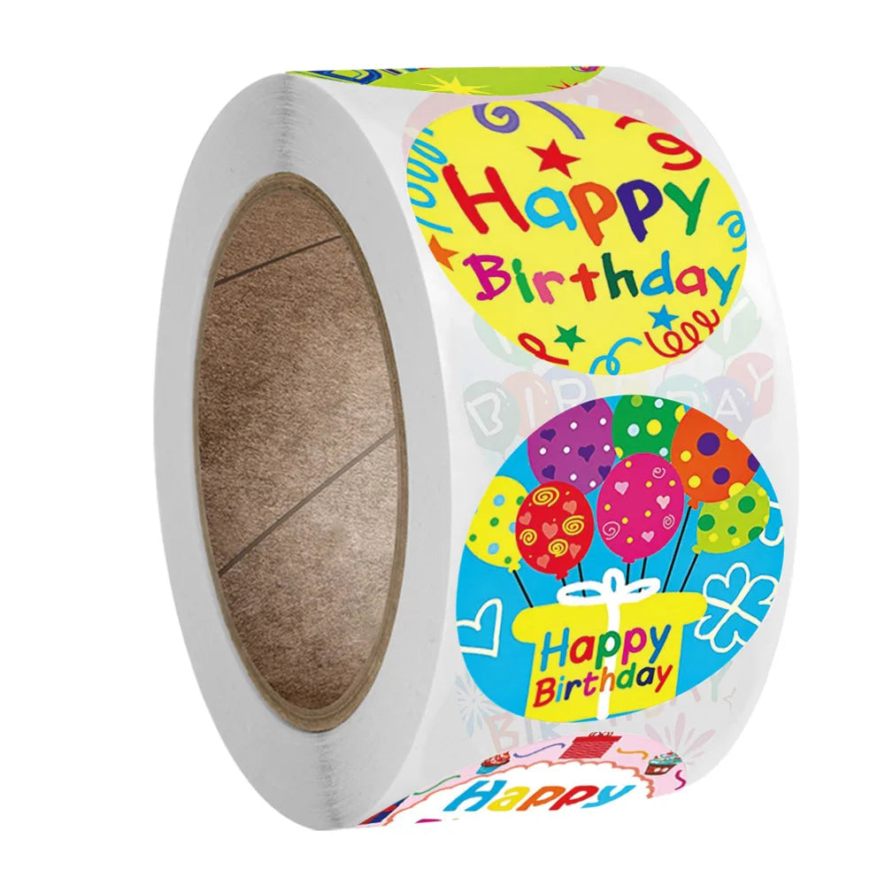 100-500pcs 8 Styles Happy Birthday Round Stickers Party Gift Packaging Seal Labels for Scrapbooking Cards Decoration (Online Order Only)