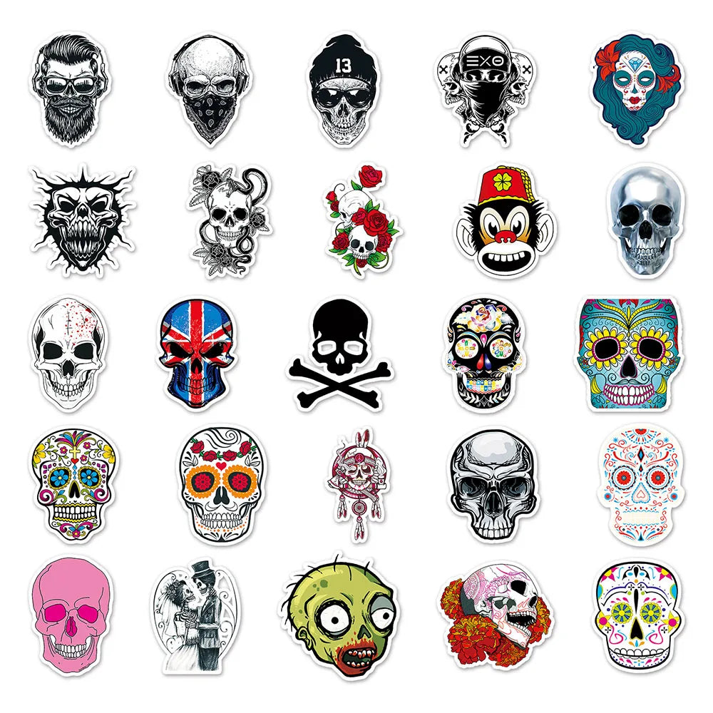 10/30/50/100PCS Horror Skull Zombie Waterproof Skateboard Fridge Bike Laptop Motorcycle Luggage Car Cool Graffiti Decal Sticker (ONLINE ORDER ONLY)