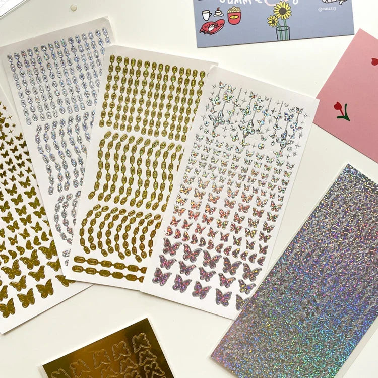 Ins Butterfly Star Moon Chain Laser Sticker Scrapbooking Decorative Sticker DIY Diary Album Stick Label Kawaii Stationery (ONLINE ORDER ONLY)