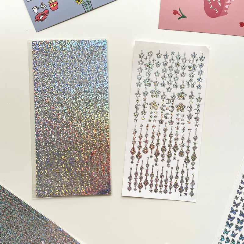 Ins Butterfly Star Moon Chain Laser Sticker Scrapbooking Decorative Sticker DIY Diary Album Stick Label Kawaii Stationery (ONLINE ORDER ONLY)