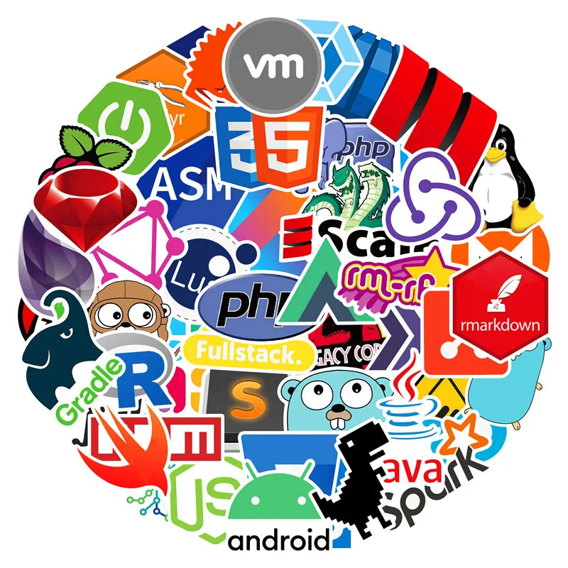 Programmer Stickers Pack: Java, PHP, Docker, HTML Decals for Laptop, Phone, Luggage, Car (Online Order Only)