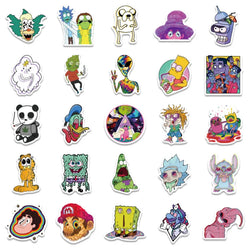 10/30/52Pcs  Psychedelic aesthetic mixed cartoon character  Skateboard Travel Suitcase Phone Laptop Luggage Stickers DIY Kids (ONLINE ORDER ONLY)