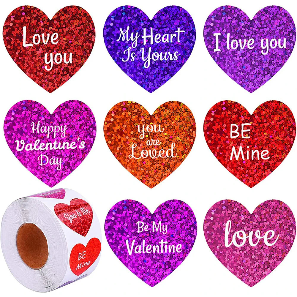 100-500pcs Sparkle Heart Stickers Red Love Scrapbooking Adhesive Stickers for Valentine's Day Wedding Decor Stationery Sticker (Online Order Only)
