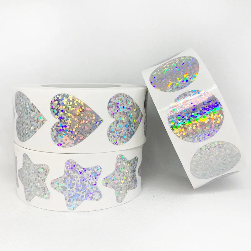 Exquisite 500pcs Laser Blank Love Heart Stars Round Stickers Handmade Decoration Holiday Birthday Party Sealing Label Sticker (Online Order Only)